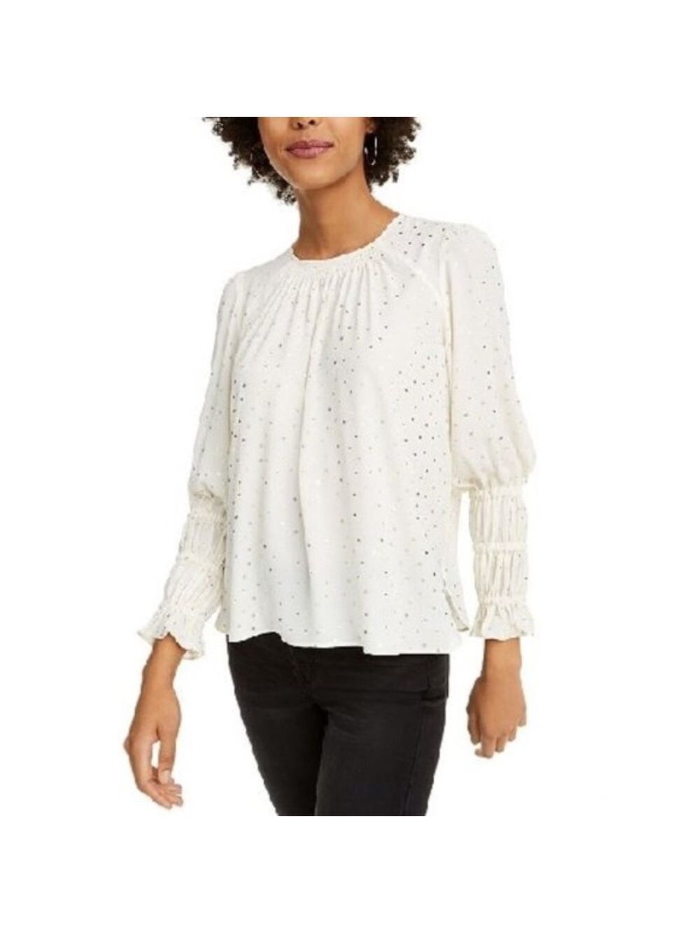 Current Air Metallic Dot Smocked Top